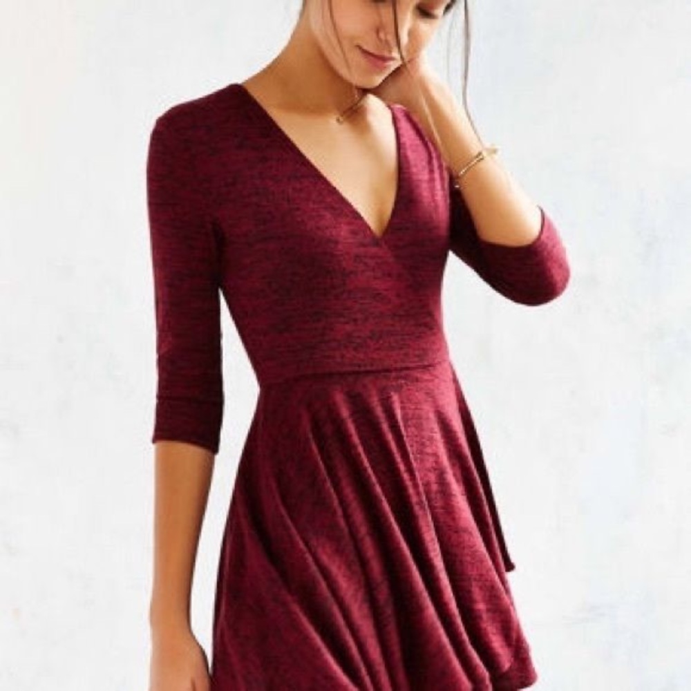Urban Outfitters XS Kimchi Blue Red Black Ballet Faux Wrap Knit Mini Dress - Picture 3 of 7